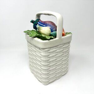 Vintage Fitz and Floyd Japan Container Weaved Basket Bottom/Summer Veg. Lid 80's